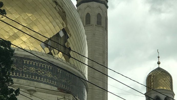 Dome of mosque damaged by powerful wind in Almaty